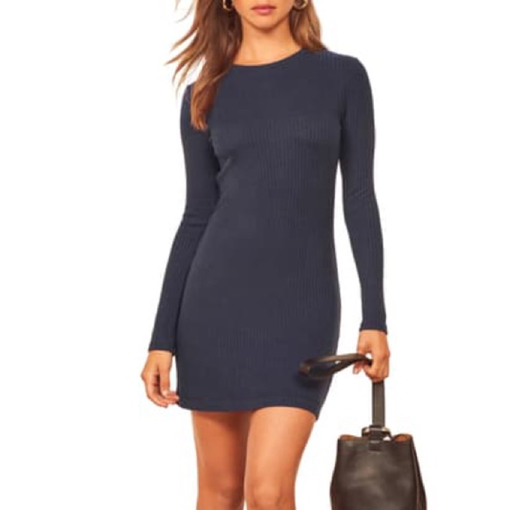 Reformation Jeanne Navy Ribbed Dress Size Large